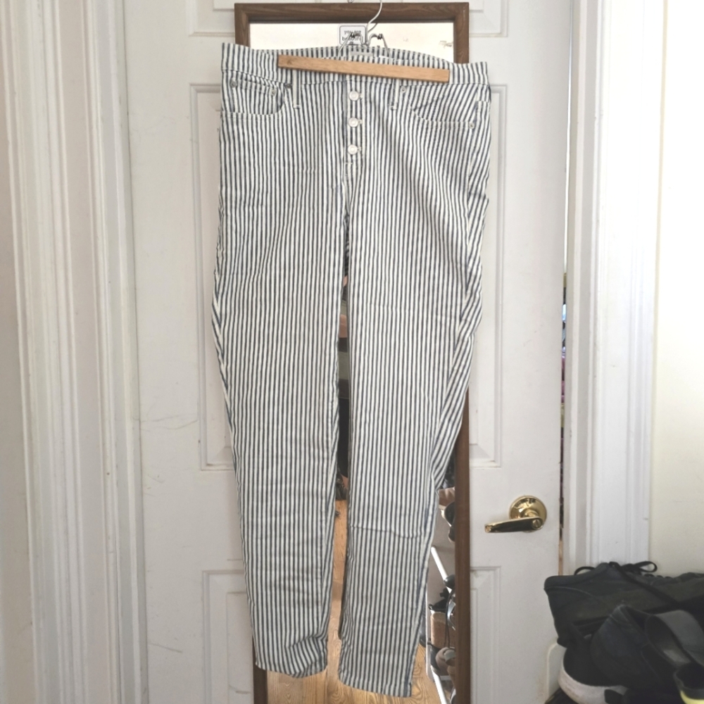 JCrew striped denim buttonfly pants